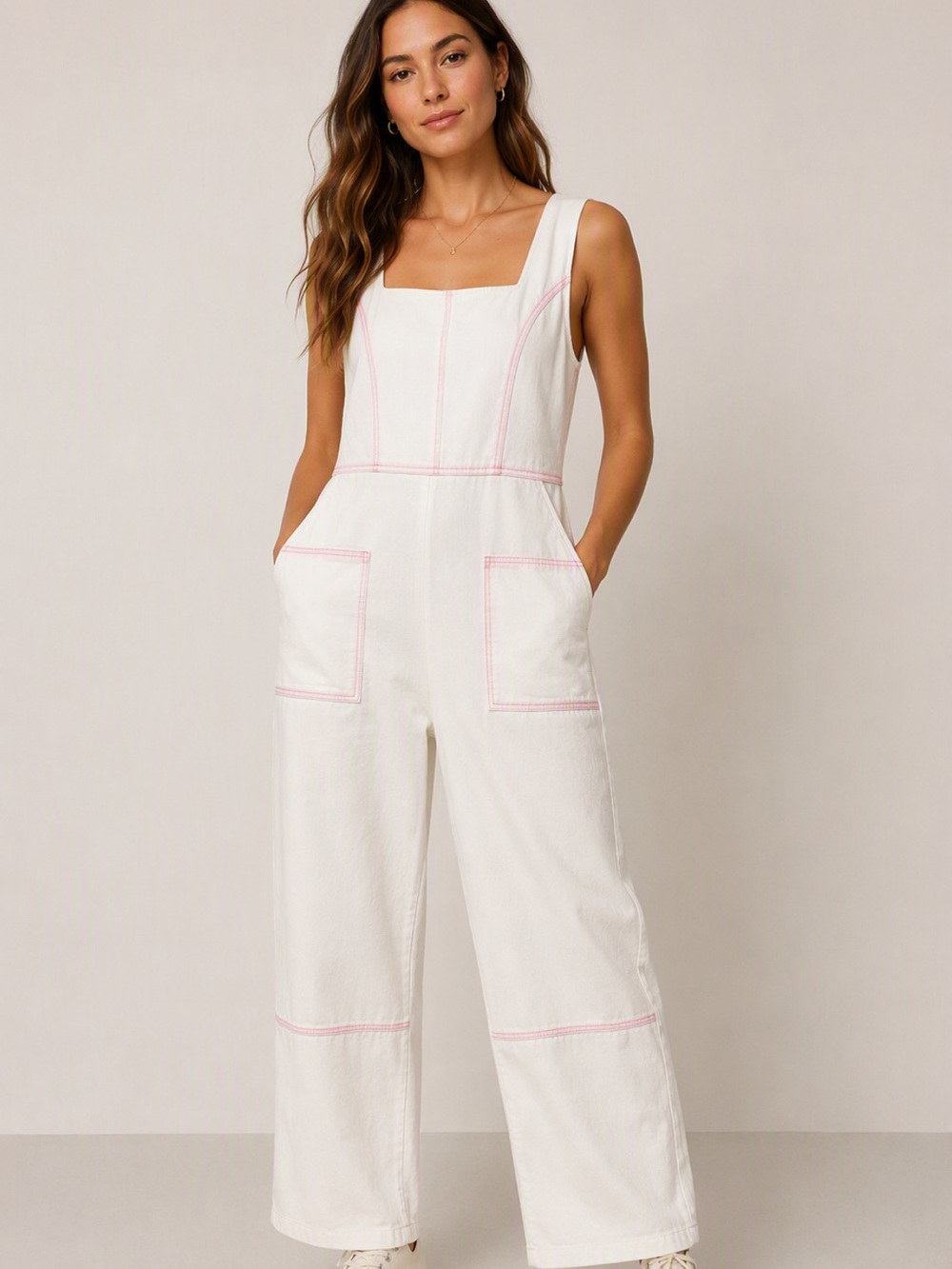 Unique Women’s Jumpsuit with Pink Contrast Stitching